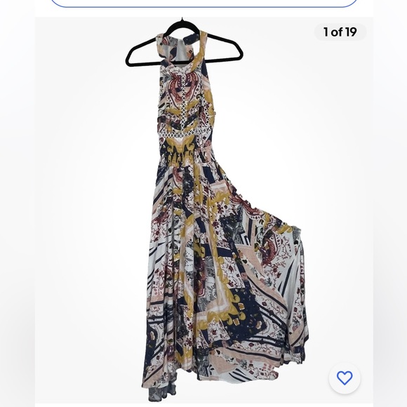 Womens Dress Small? Floral Printed Halter Cinch Waist A Line Dress - Picture 2 of 16